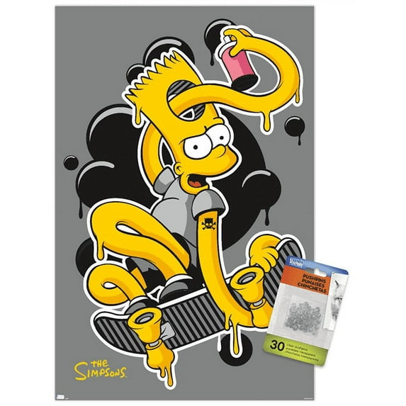 The Simpsons - Bart Warped Skater Wall Poster with Pushpins, 14.725" x 22.375"