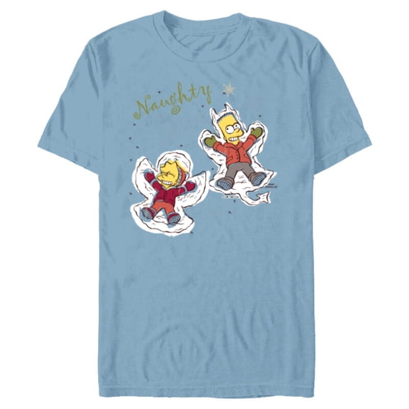 The Simpsons Bart and Lisa Christmas Holiday Naughty or Nice - Short Sleeve Blended T-Shirt for Adults - Customized-Ocean Blue