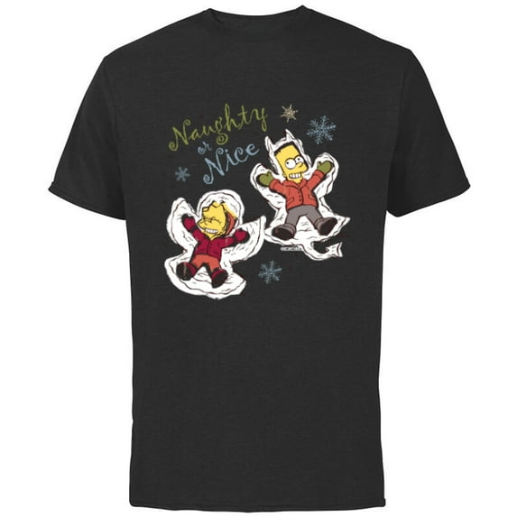 The Simpsons Bart and Lisa Christmas Holiday Naughty or Nice - Short Sleeve Cotton T-Shirt for Adults - Customized-Black
