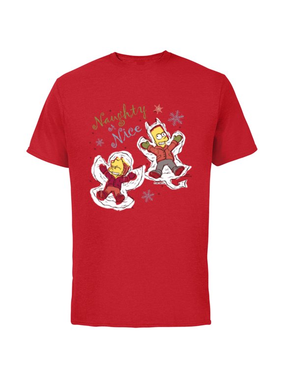 Bart and Lisa Christmas Holiday Naughty or Nice - Short Sleeve Cotton T-Shirt for Adults - Customized-Red