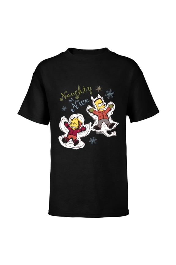 Bart and Lisa Christmas Holiday Naughty or Nice - Short Sleeve T-Shirt for Kids - Customized-Black