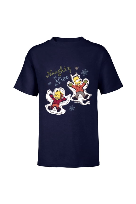 Bart and Lisa Christmas Holiday Naughty or Nice - Short Sleeve T-Shirt for Kids - Customized-Navy