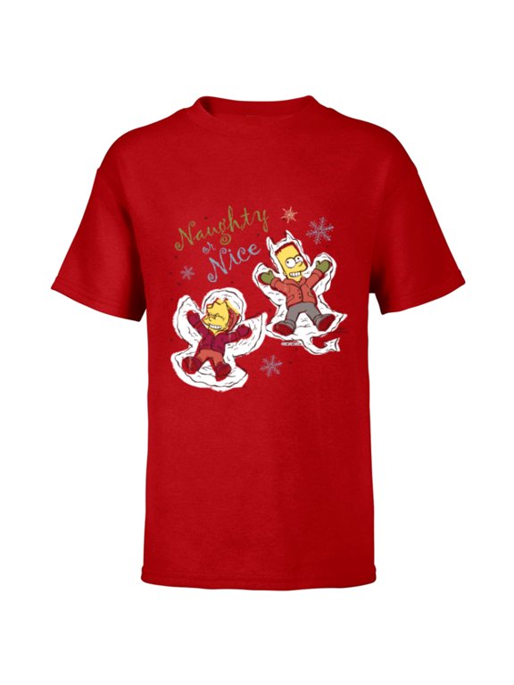 Bart and Lisa Christmas Holiday Naughty or Nice - Short Sleeve T-Shirt for Kids - Customized-Red