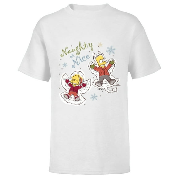 The Simpsons Bart and Lisa Christmas Holiday Naughty or Nice - Short Sleeve T-Shirt for Kids - Customized-White
