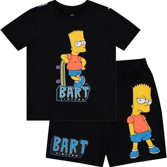 The Simpsons Boy's Bart T-Shirt and Shorts Bundle Clothing Set- Little and Big Boys Bart Simpson Sizes 4-20, Black, 8