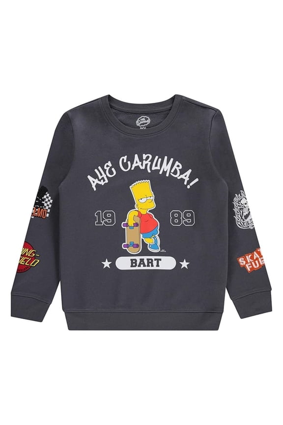 Boy's Sweatshirt, Classic Cartoon Printed Bart Simpson Sweatshirt Charcoal - 8