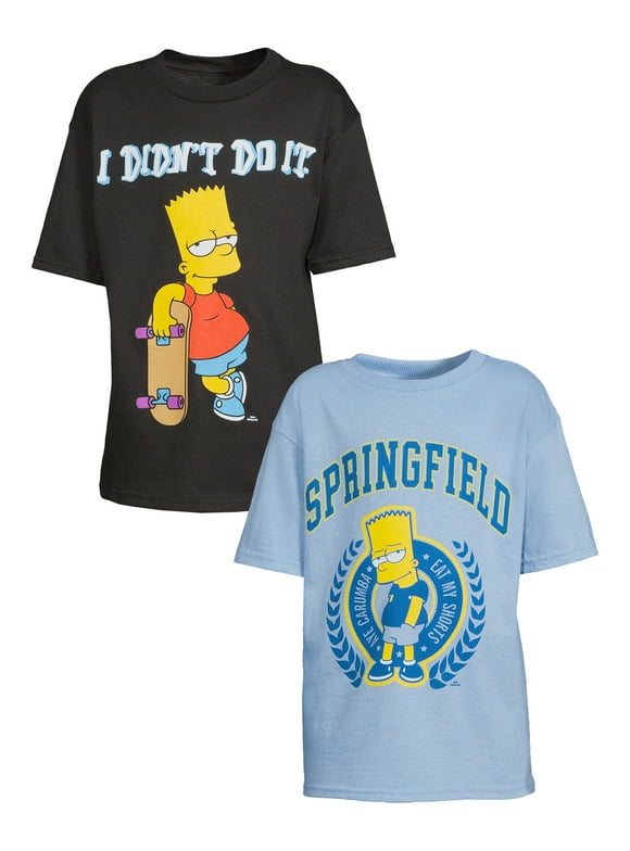 The Simpsons Boys Bart Collegiate Graphic Tees with Short Sleeves, 2-Pack, Sizes 4-18