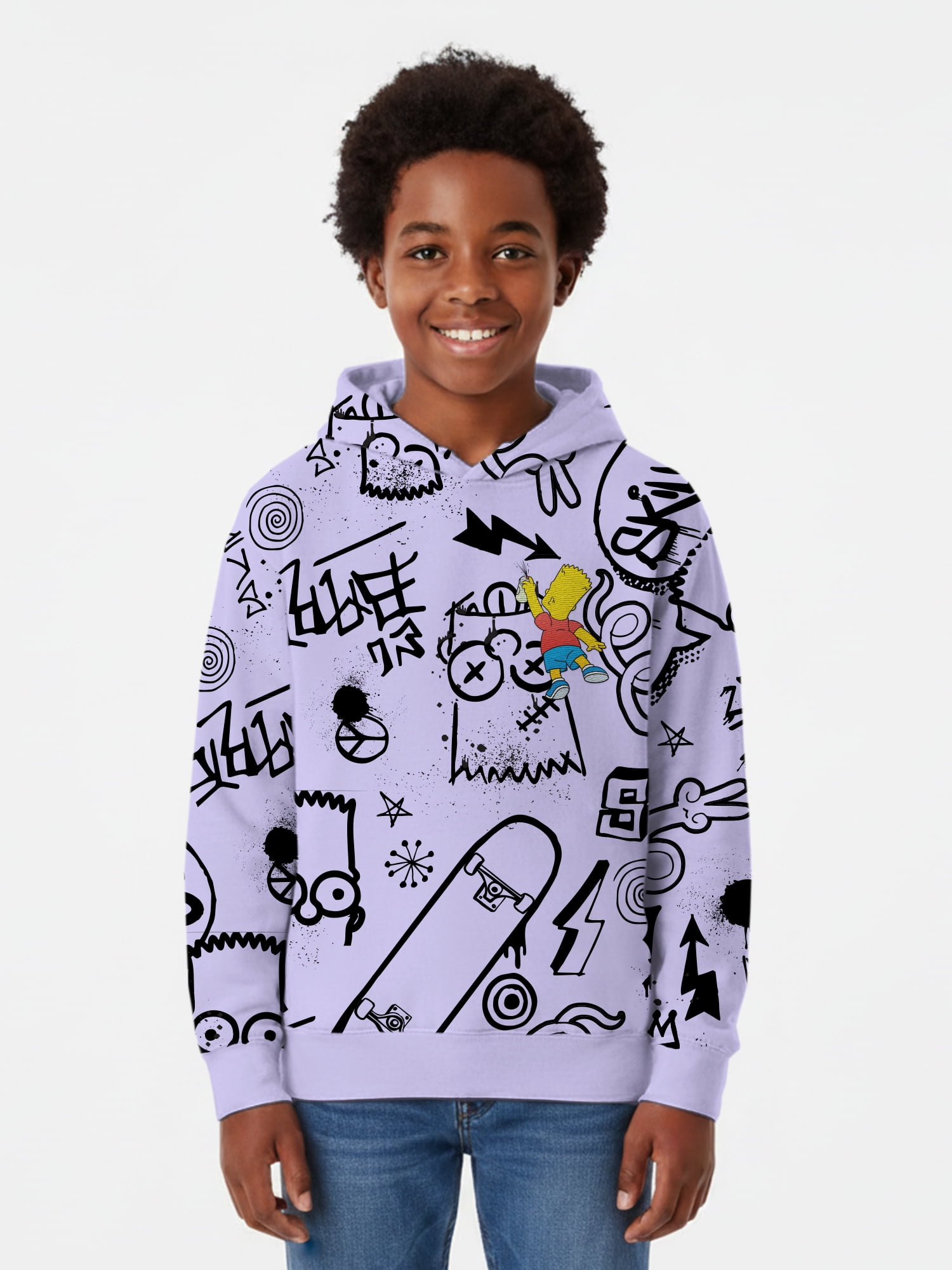 The Simpsons, Boys' & Big Boys' Graphic Hoodie, Bart Graffiti