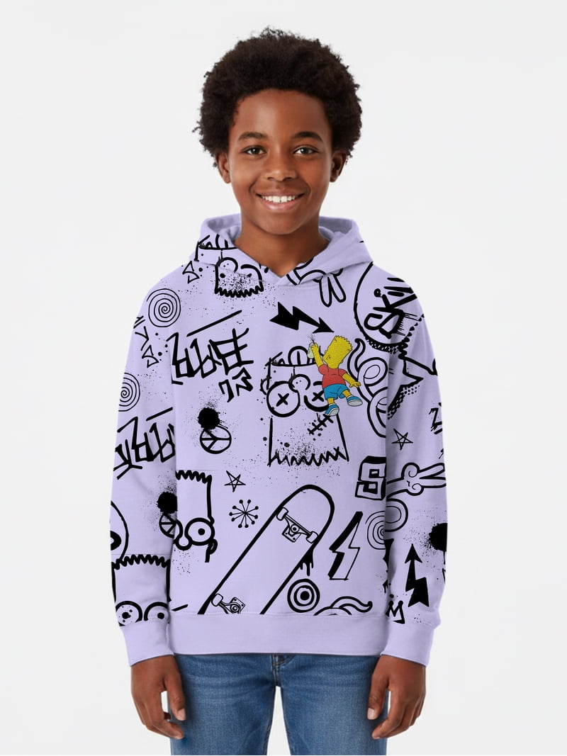 The Simpsons, Boys' & Big Boys' Graphic Hoodie, Bart Graffiti
