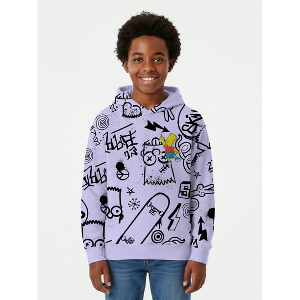 The Simpsons, Boys' & Big Boys' Graphic Hoodie, Bart Graffiti