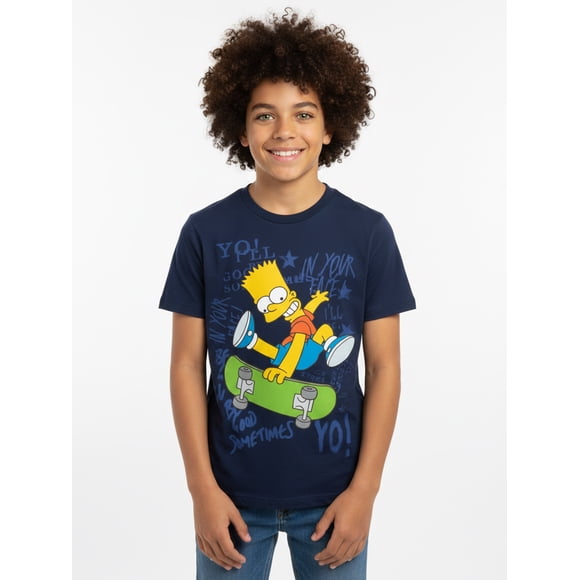 The Simpsons Boys' Graphic Tee with Short Sleeves, Kick Flip Swag, Sizes 4-18
