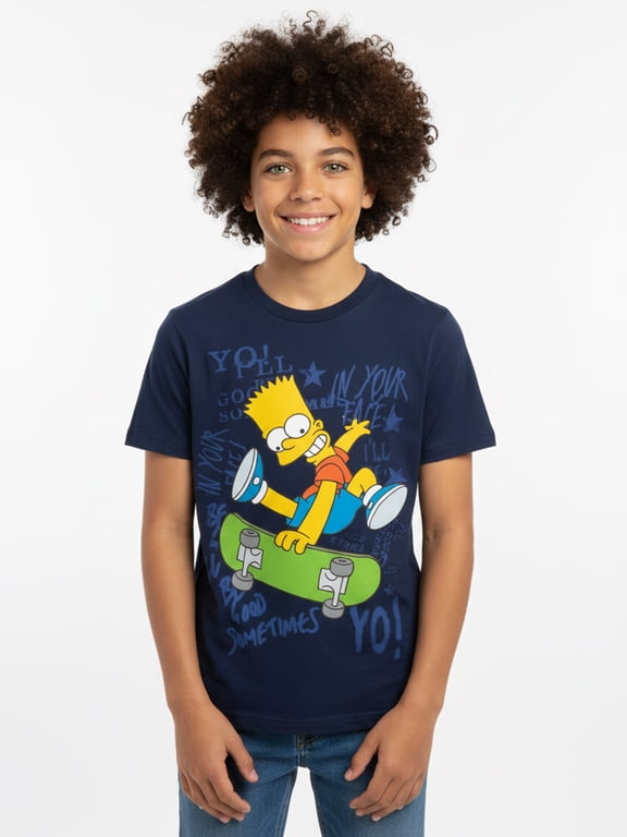 The Simpsons Boys' Graphic Tee with Short Sleeves, Kick Flip Swag, Sizes 4-18