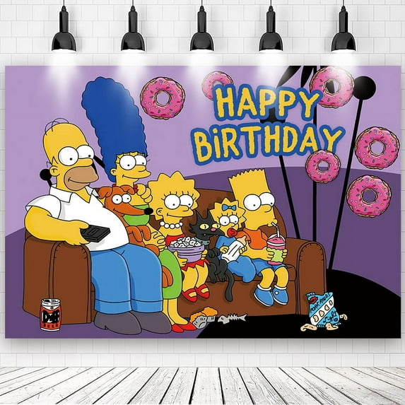 The Simpsons Cartoon Theme Birthday Flag Background Banner Children's Party Decoration supplies Photography Photo Prop ,70.8x43.3inch.