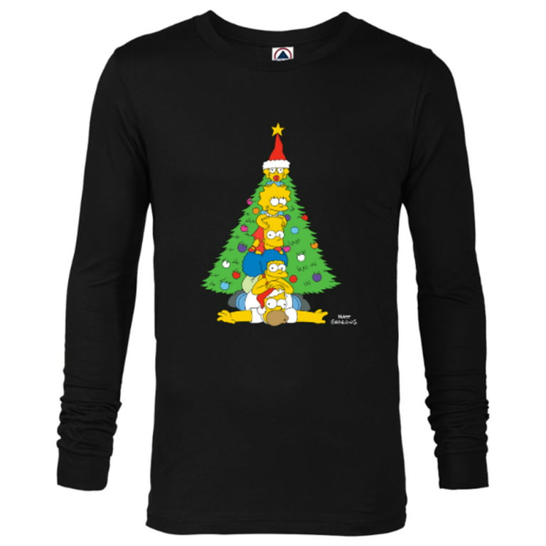 The Customized-Black T-Shirt Simpsons Long – - Christmas Men Holiday Tree for Sleeve Family