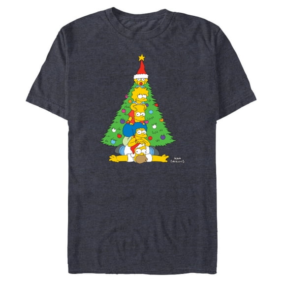 The Simpsons Family Christmas Tree Holiday - Short Sleeve Blended T-Shirt for Adults – Customized-Navy Heather