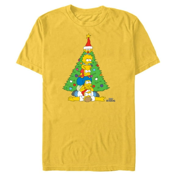 The Simpsons Family Christmas Tree Holiday - Short Sleeve Blended T-Shirt for Adults – Customized-Yellow