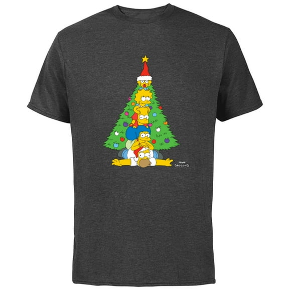 The Simpsons Family Christmas Tree Holiday - Short Sleeve Cotton T-Shirt for Adults - Customized-Charcoal