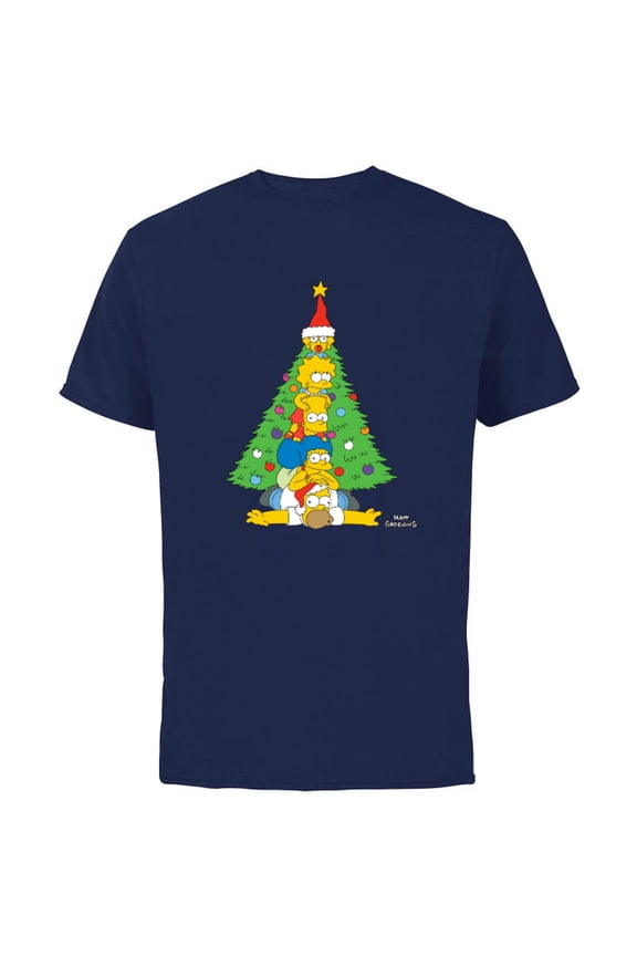 Family Christmas Tree Holiday - Short Sleeve Cotton T-Shirt for Adults - Customized-Navy