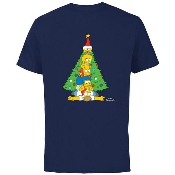 The Simpsons Family Christmas Tree Holiday - Short Sleeve Cotton T-Shirt for Adults - Customized-Navy