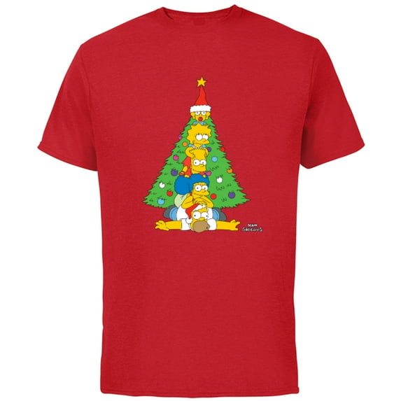 The Simpsons Family Christmas Tree Holiday - Short Sleeve Cotton T-Shirt for Adults - Customized-Red