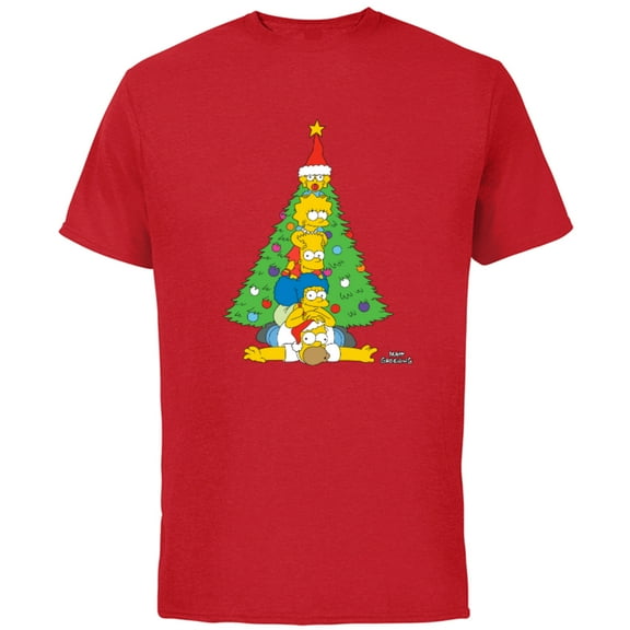 The Simpsons Family Christmas Tree Holiday - Short Sleeve Cotton T-Shirt for Adults - Customized-Red