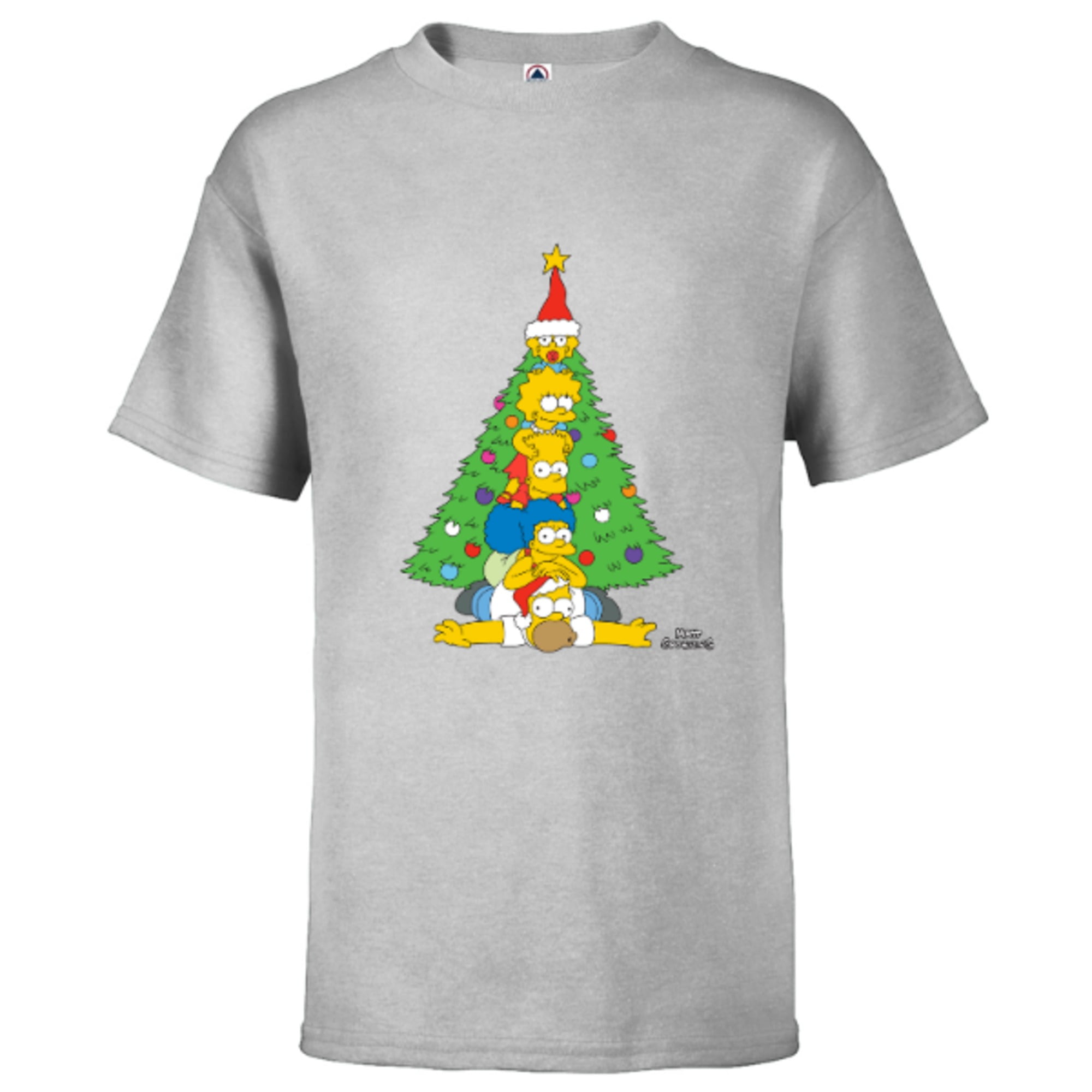 The Simpsons Family Kids Christmas for T-Shirt Short – Sleeve - Customized-Red Holiday Tree