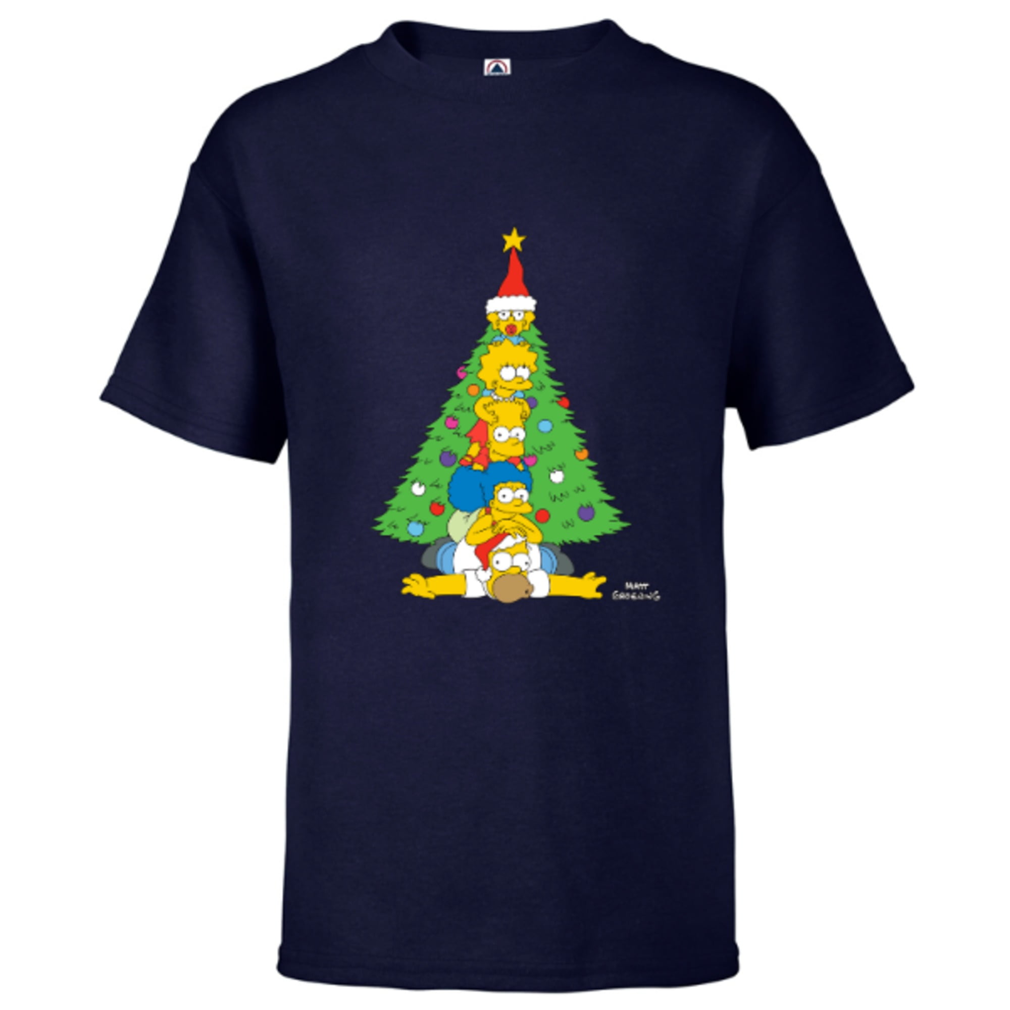 The Simpsons Family Christmas Tree Holiday - Short Sleeve T-Shirt for Kids  – Customized-Red