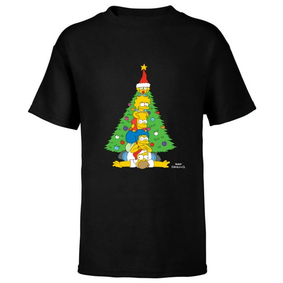 The Simpsons Family Christmas Tree Holiday - Short Sleeve T-Shirt for Kids – Customized-Black