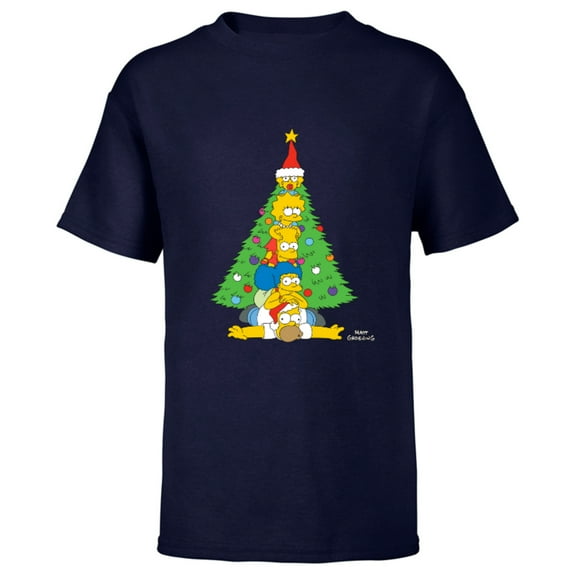 The Simpsons Family Christmas Tree Holiday - Short Sleeve T-Shirt for Kids – Customized-Navy