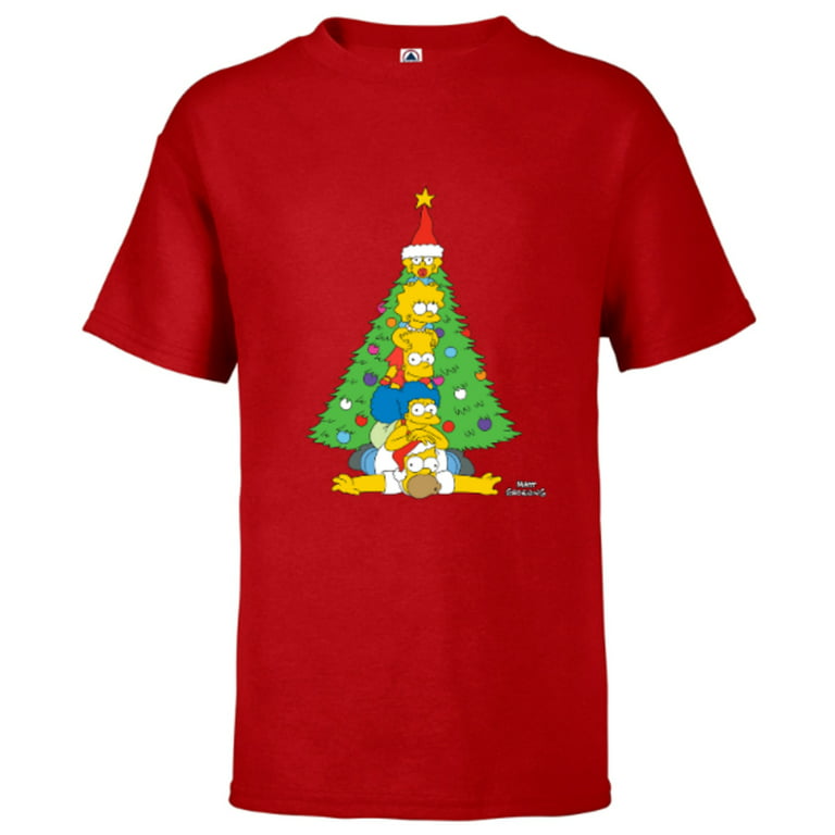 Kids Sleeve T-Shirt – Holiday - Christmas Simpsons Customized-Red Tree Short for Family The