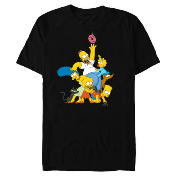 The Simpsons Family Donut Reach - Short Sleeve Blended T-Shirt for Adults - Customized-Black