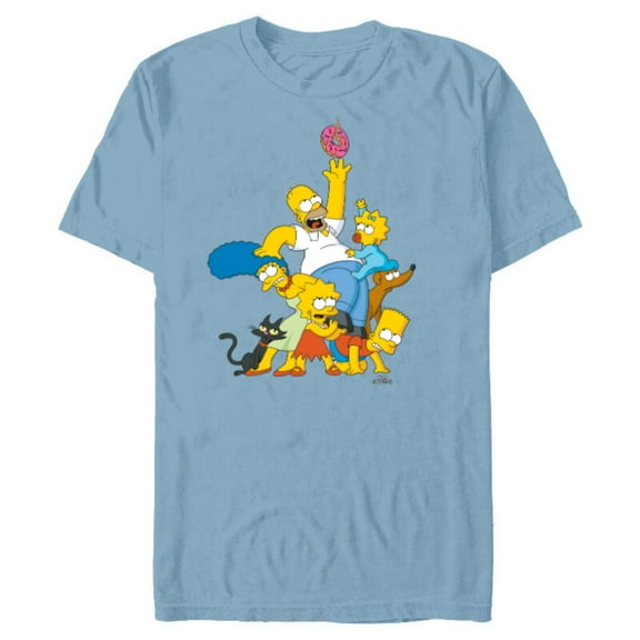 The Simpsons Family Donut Reach - Short Sleeve Blended T-Shirt for Adults - Customized-Ocean Blue