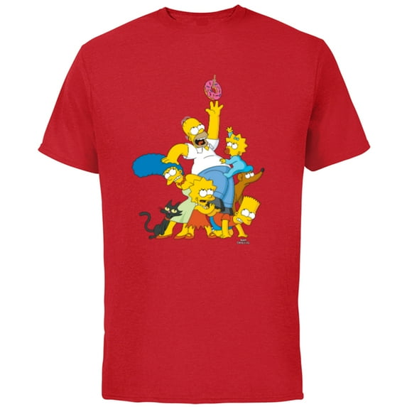 The Simpsons Family Donut Reach - Short Sleeve Cotton T-Shirt for Adults - Customized-Red
