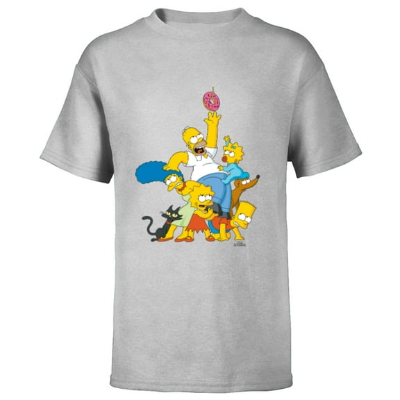 The Simpsons Family Donut Reach - Short Sleeve T-Shirt for Kids - Customized-Athletic Heather