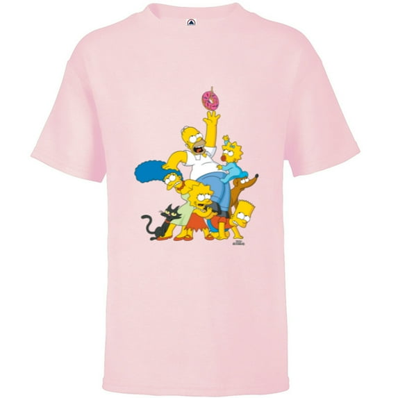 The Simpsons Family Donut Reach - Short Sleeve T-Shirt for Kids - Customized-Soft Pink