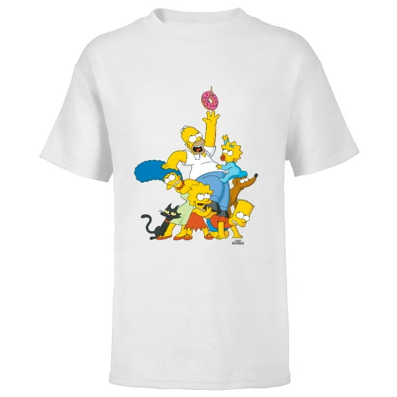 The Simpsons Family Donut Reach - Short Sleeve T-Shirt for Kids - Customized-White
