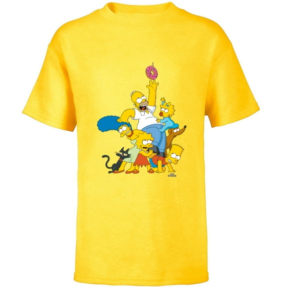 The Simpsons Family Donut Reach - Short Sleeve T-Shirt for Kids - Customized-Yellow