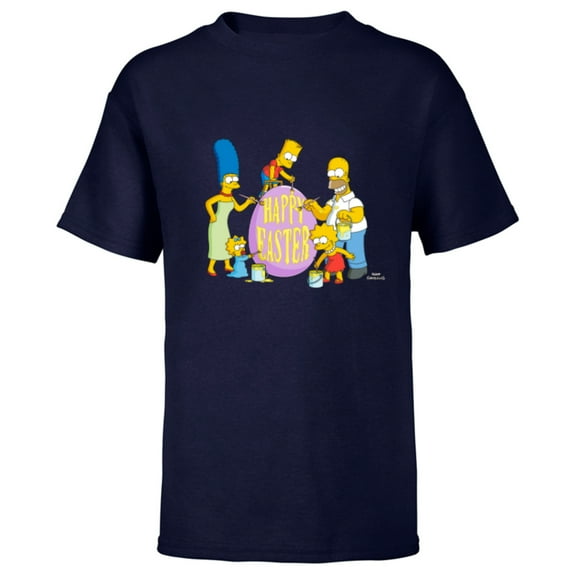 The Simpsons Family Happy Easter - Short Sleeve T-Shirt for Kids - Customized-Navy