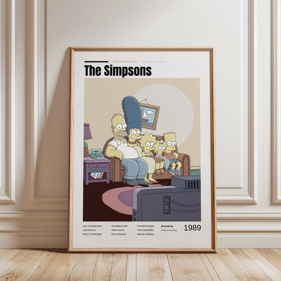 The Simpsons Family Illustration Showing a Classic Living Room TV Scene in a Clean Retro Style – Size 24x36 Unframed Poster