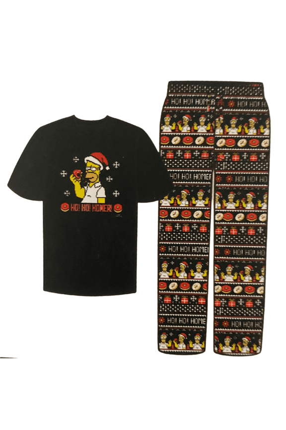 The Simpsons Ho Ho Homer Men's T-Shirt & Pants Lounge, Pajama Set (Small)