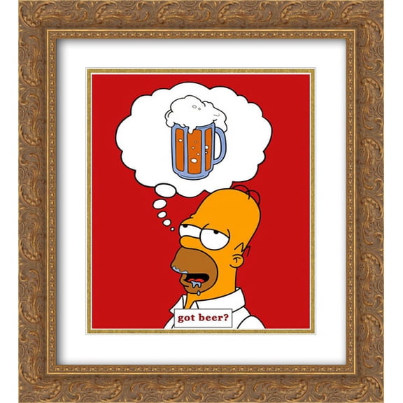 The Simpsons - Homer Got Beer 2x Matted 20x24 Gold Ornate Framed Art Print