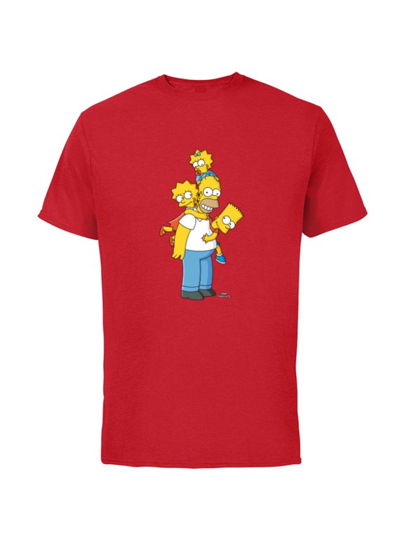 Homer Lisa Bart and Maggie Play - Short Sleeve Cotton T-Shirt for Adults - Customized-Red