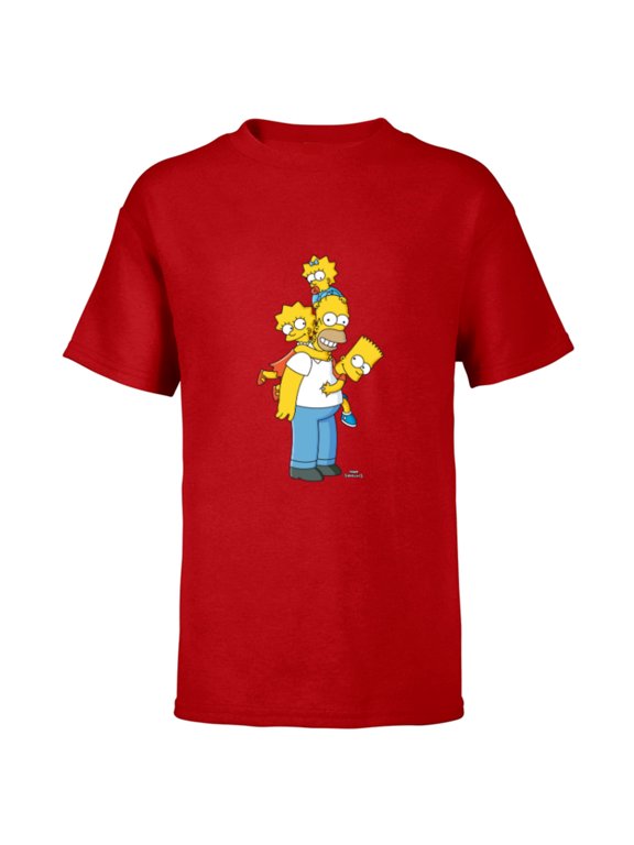 Homer Lisa Bart and Maggie Play - Short Sleeve T-Shirt for Kids - Customized-Red