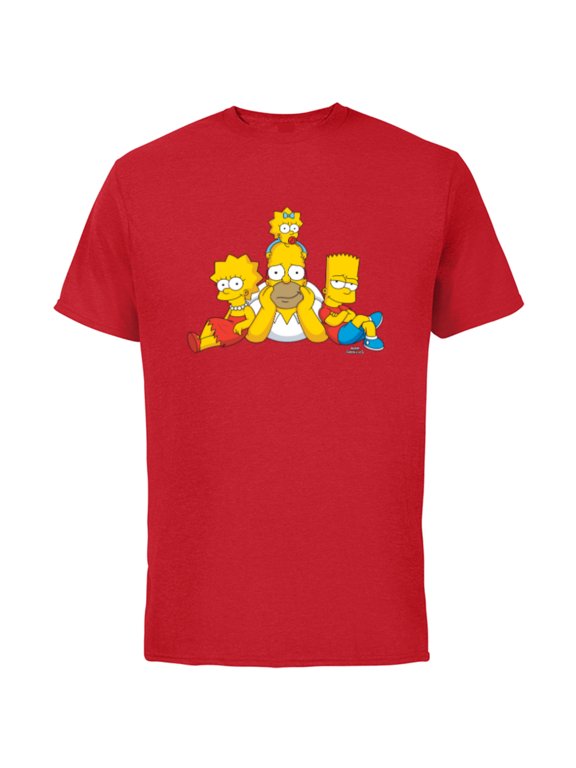 Homer Lisa Bart and Maggie Portrait - Short Sleeve Cotton T-Shirt for Adults - Customized-Red