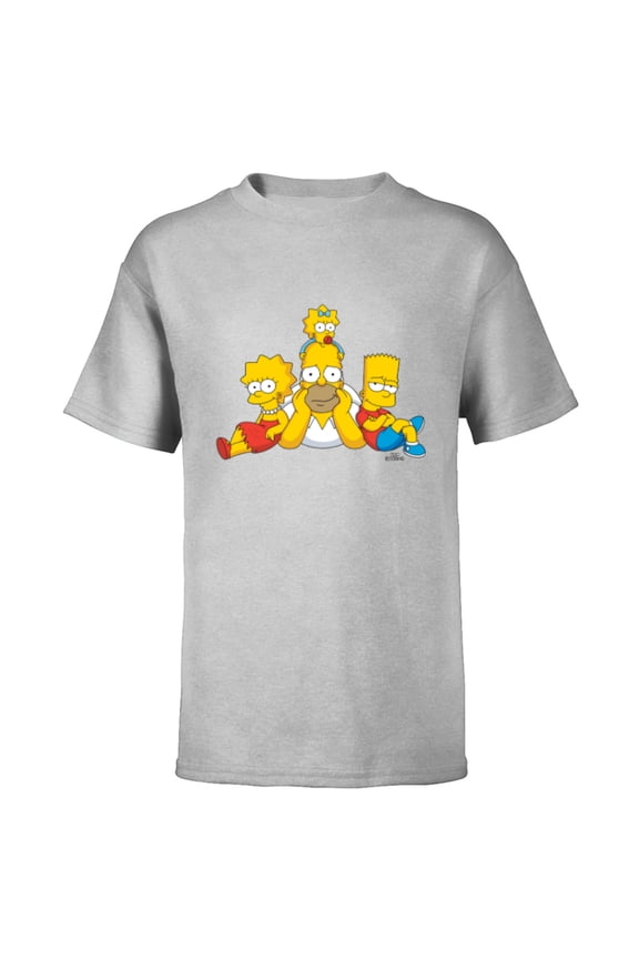 Homer Lisa Bart and Maggie Portrait - Short Sleeve T-Shirt for Kids - Customized-Athletic Heather