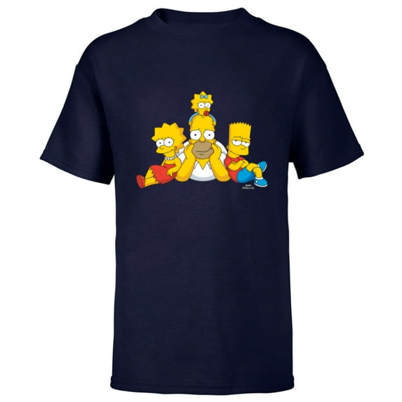 The Simpsons Homer Lisa Bart and Maggie Portrait - Short Sleeve T-Shirt for Kids - Customized-Navy