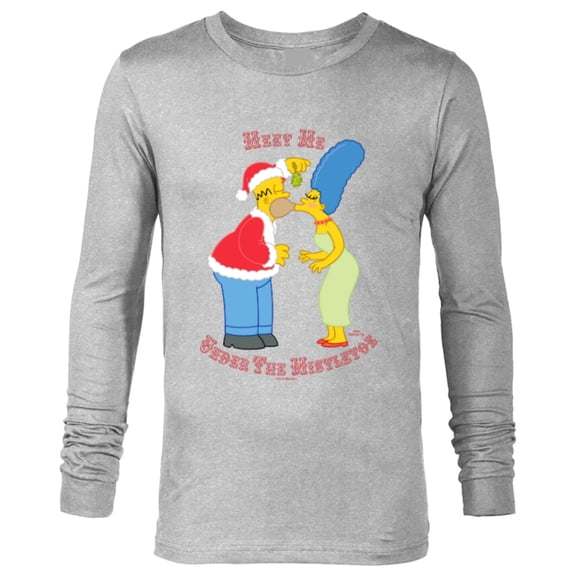 The Simpsons Homer Marge Christmas Meet Under the Mistletoe - Long Sleeve T-Shirt for Men - Customized-Athletic Heather