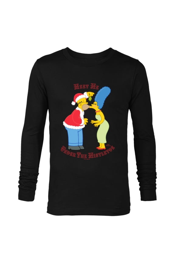 Homer Marge Christmas Meet Under the Mistletoe - Long Sleeve T-Shirt for Men - Customized-Black