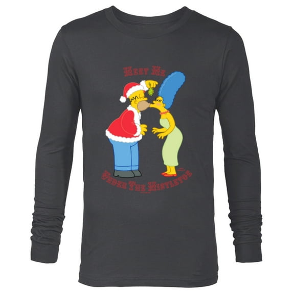 The Simpsons Homer Marge Christmas Meet Under the Mistletoe - Long Sleeve T-Shirt for Men - Customized-Charcoal Heather
