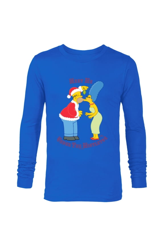 Homer Marge Christmas Meet Under the Mistletoe - Long Sleeve T-Shirt for Men - Customized-Navy